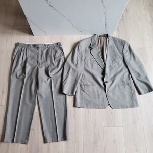 Modesto Uomo Suit Mens 46R Gray Wool Houndstooth Two Piece Blazer Pleated Pants